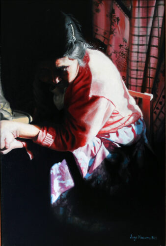 Retrato mapuche al óleo
